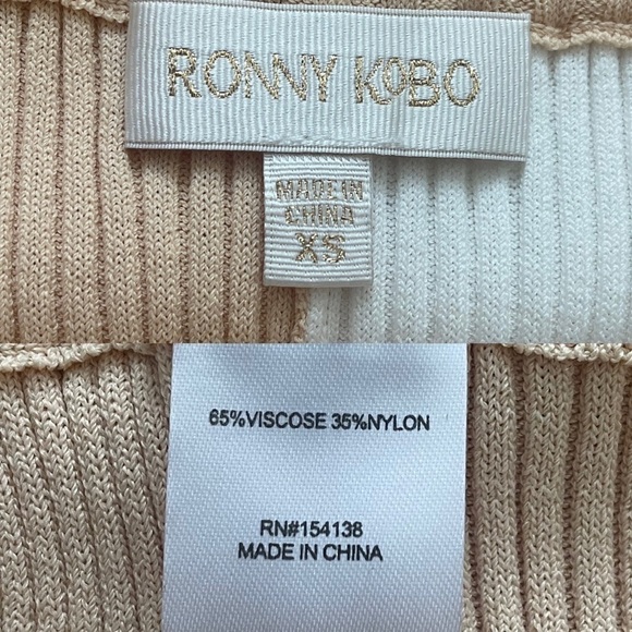 Ronny Kobo Two Tone Ribbed Knit Wide Leg Pants Colorblock White & Tan XS - Picture 7 of 7